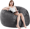 Bean Bag Chairs for Adults - Memory Foam Furniture BeanBag Chair - Kids/Teens Sofa with Soft Micro Fiber Cover - Round Fluffy Couch for Living Room Bedroom College Dorm - 3 ft, Gray Stripe-Ruum Studio Home