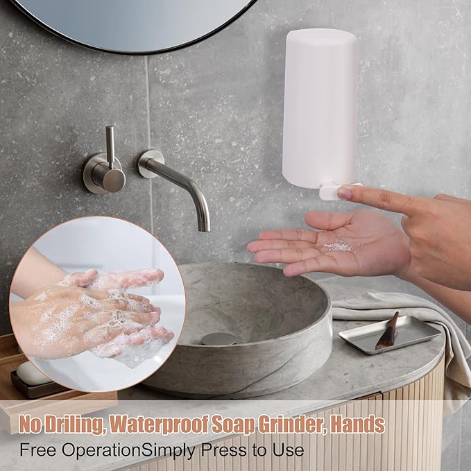 Bar Soap Dispenser & Grinder - Wall-Mounted Hygienic Soap Shaver with One-Touch Operation, No Drilling Easy Install for Bathroom/Kitchen (White, NO SOAP) - Perfect for Handmade Soap & Skincare-Ruum Studio Home