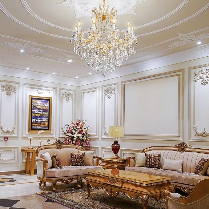 Modern Crystal Chandeliers, Gold Candle Chandelier -Luxury Chandelier Lighting Fixtures for Dining Room, Foyer, Staircase Hallway Living Room Entryway, 10 Lights-Ruum Studio Home