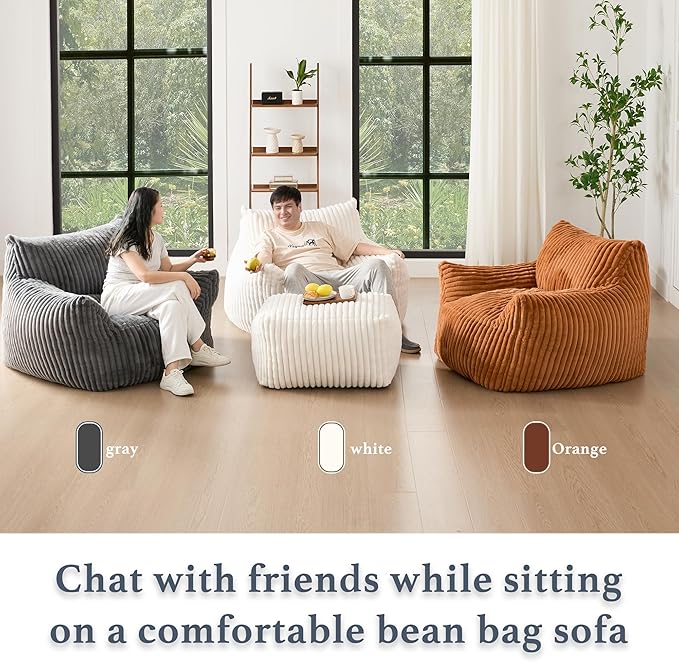 Giant Plush Bean Bag Chair for Adults with Armrests - Oversized Comfy Green Beanbag Lounge Lazy Floor Sofa Accent Chair for Living Room, Bedroom & Dorm, Cozy Fluffy Single Cloud Mini Couch-Ruum Studio Home