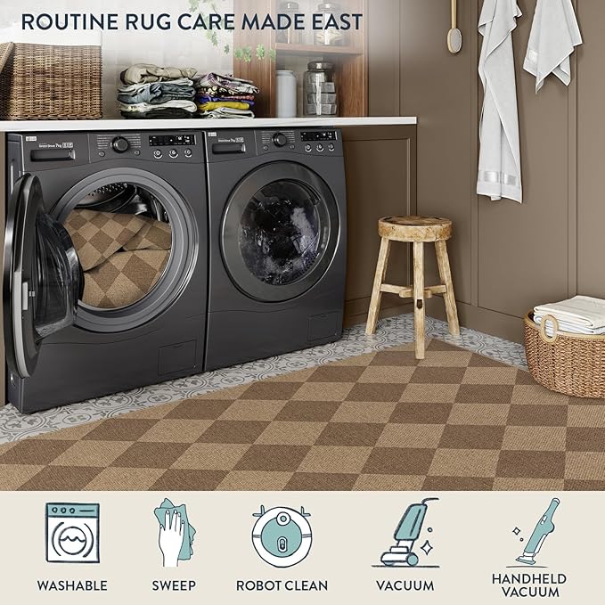 Lahome Checkered Easy Jute Runner Rug, 2x6 Kitchen Mats for Floor Non Slip Washable Entryway Runner, Checkerboard Nature Indoor Outdoor Carpet for Hallway 6ft Entry-Ruum Studio Home