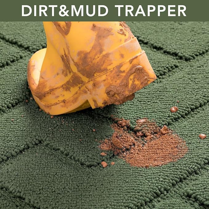 hicorfe Indoor Doormat,Front Back Door Mat Rubber Backing Non Slip Door Mats 24"x35" Absorbent Resist Dirt Entrance Doormat Inside Floor Mats for Entryway Washable Low-Profile(Green)-Ruum Studio Home