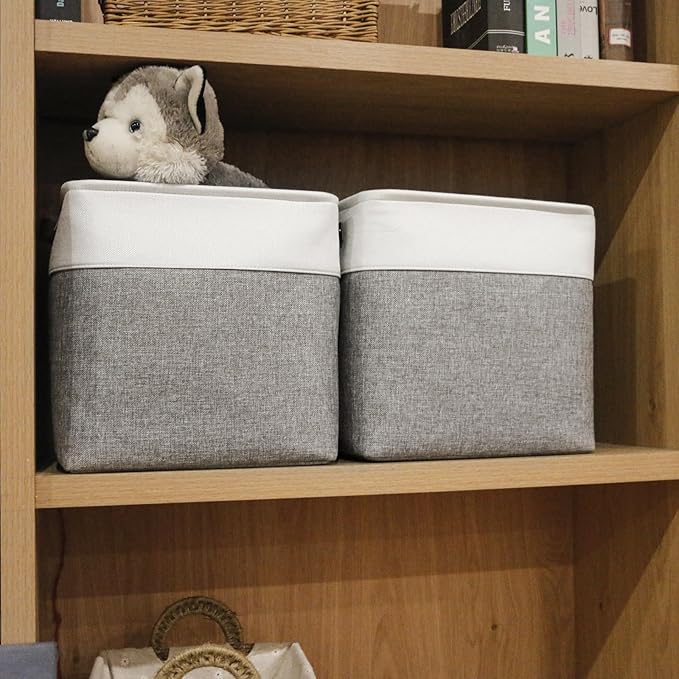 13x13 Cube Storage Bins, Collapsible Fabric Storage Box, 4 Pack Closet Baskets with Handles for Organizing, Shelf, Toys, Clothes, Home, Office, Nursery (Grey&White)-Ruum Studio Home