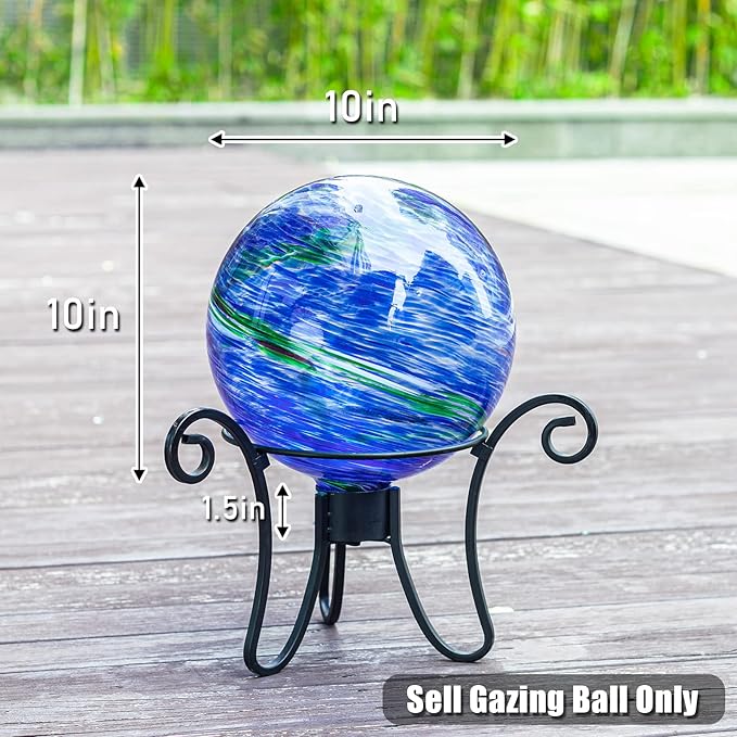 VCUTEKA Glass Outdoor Gazing Globe, Blue and Green Hand Painted Swirled Sphere for Patio Garden Gazing Ball Yard Ornament, 10 Inch-Ruum Studio Home
