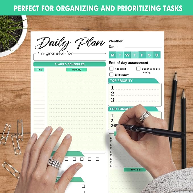 Daily Plan Notepad, 52 Sheets 8.5" X 11.5" Daily for To-Do Lists, Habit Tracking, Academic Scheduling, and Productivity Goals - Perfect for Work, Home, and Office Organization - Turquoise Style-Ruum Studio Home