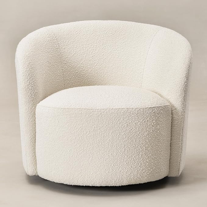 KINWELL Sherpa Swivel Barrel Chair & Round Ball Pillow Set - 34" Wide Modern Boucle Accent Chair with 9” Matching Nordic Decorative Throw Pillow for Living Room and Bedroom(Cream)-Ruum Studio Home