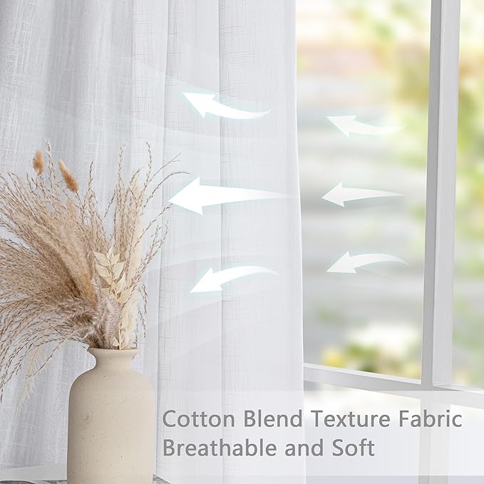 MYSKY HOME White Curtains for Living Room, Semi Sheer Curtains & Drapes Light Filtering Farmhouse Country Boho Style Back Tab Draperies for Sliding Glass Door (Customsize, Pure White)-Ruum Studio Home