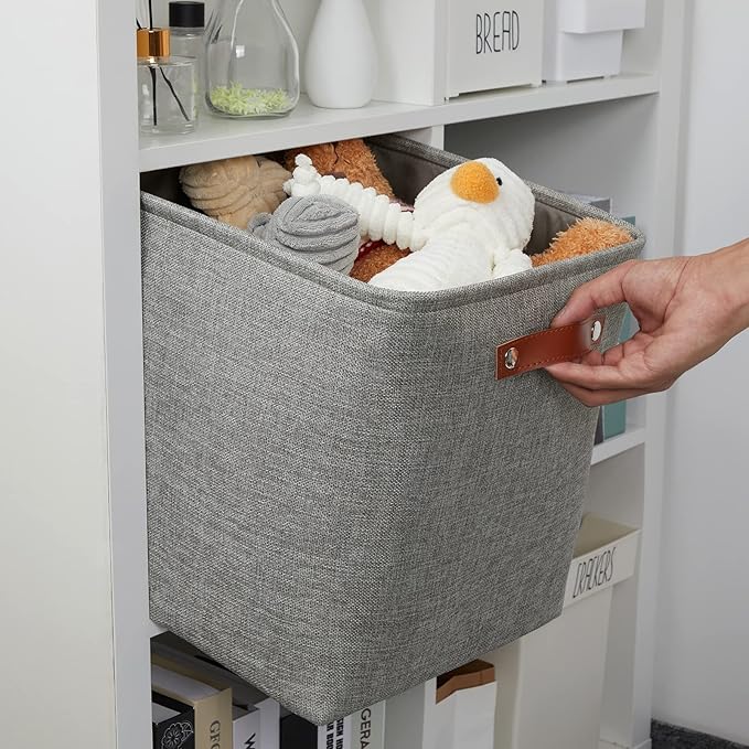 DULLEMELO Cube Storage Boxes,13 inch Fabric Baskets Closet Storage Bins for Home Organization and Storage,Stackale Gift Baskets Empty for Nursery Clothes Toys Kids Storage(Grey)-Ruum Studio Home