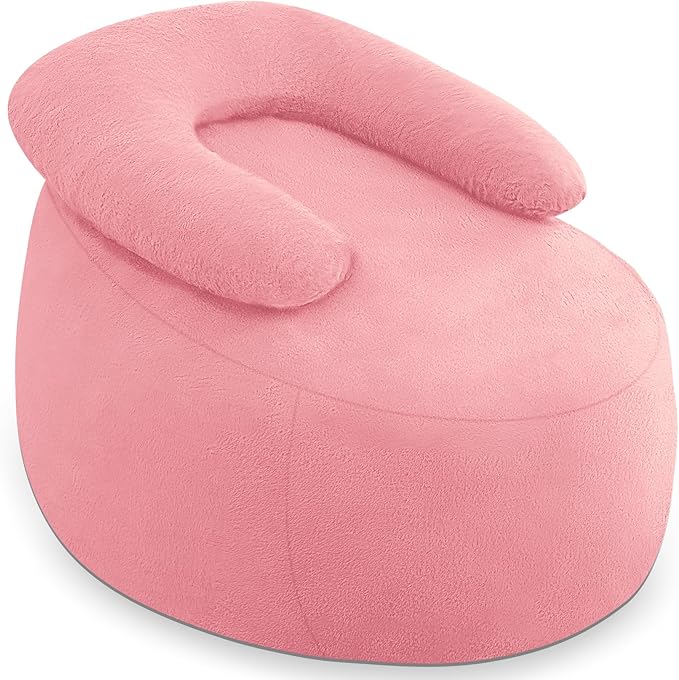HABUTWAY Bean Bag Chair with U-shaped Pillow for Adult and Kids Big BeanBag Chair with Filling Ultra Soft Faux Fur Couch Chair with Washable Cover for Living Room Bedroom Office, Light Pink&Light Pink-Ruum Studio Home