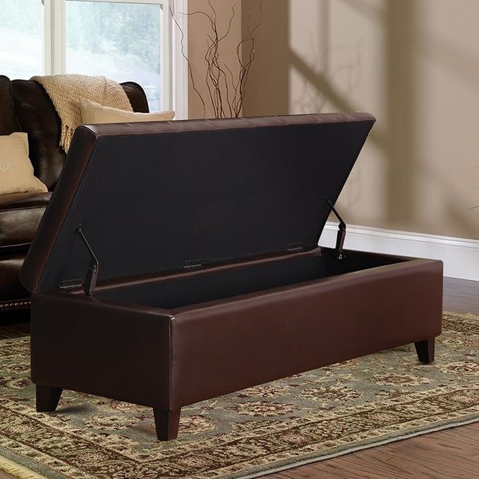 Joveco Storage Ottoman Bench, 51 Inch Leather Tufted Bench for End of Bed, Bedroom, Living Room, Dark Brown-Ruum Studio Home