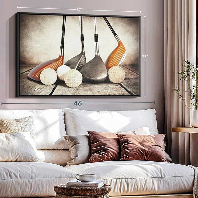 Elephant Stock Golf Sets Wall Art - Horizontal Framed Canvas - 1-Piece Mancave Wall Decor - Photography Sports Canvas Print - Yellow and Brown Decor for Wall - 37" X 25"-Ruum Studio Home