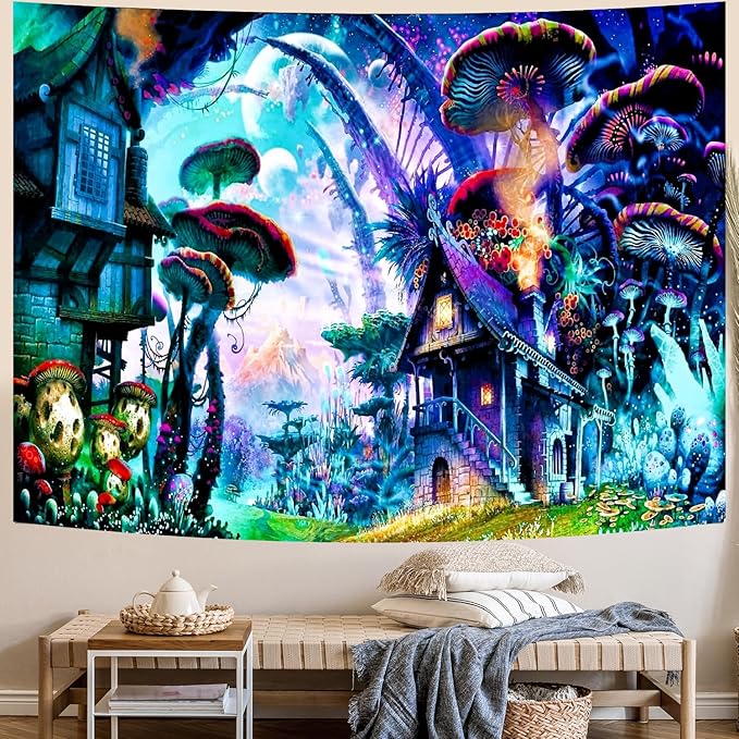 Delur Fantasy Forest Tapestry Enchanted Forest Mystical Magical Tree Tapestry Psychedelic Abstract Nature Landscape Wall Hanging Headboard for Bedroom Living Room Home Decor (59.1" x 78.7")-Ruum Studio Home