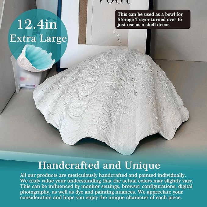 Extra Large Clam Shells Decorative Bowl-Turquoise Sea Shells Decorative Storage Bowls for Coastal Beach theme house table centerpiece decorations & Nautical decorations for coffee table -12.4"-1PC-Ruum Studio Home