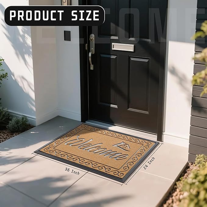 Yimobra Welcome Mat Outdoor Indoor, Waterproof Heavy Duty Front Door Mat Outside Entrance, Extra Sturdy Non-Slip Doormat, Low Profile, Dirt Trapping, 36x24 Inches, Yellow-Ruum Studio Home