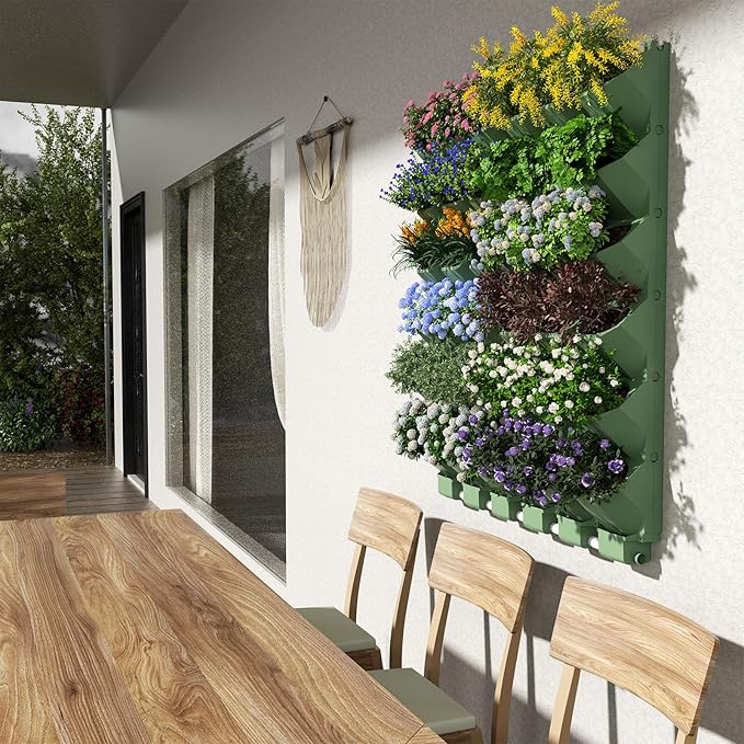 Self Watering Wall Mounted Vertical Planter, 36 Pots Wall Planter Indoor Vertical Living Green Plant Wall Easy Installation (Green with Timing System)-Ruum Studio Home
