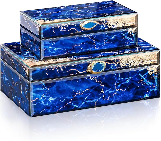 Homde Glass Decorative Storage Box: Set of 2 Boxes for Home Decor - Large Organizer with Lids for Decorations-Ruum Studio Home