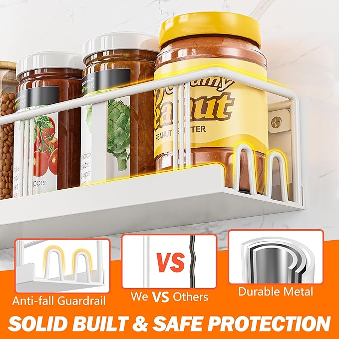 Spice Rack Wall Mounted 3 Pack, Space-Saving Spice Organizer for Spice Jars and Seasonings,Screw or Adhesive Hanging Spice Rack Organizer for Your Kitchen Cabinet,or Pantry Door White-Ruum Studio Home