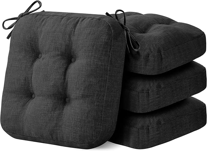 Chair Cushions, Foam Dining Chair Cushions, Tufted Indoor Chair Pads,16.5” x 16.5” x 3.5”, Set of 4, Black-Ruum Studio Home