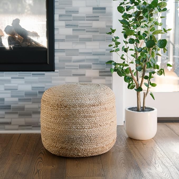 Pouf Ottoman, Round Braided Natural Jute Ottoman Pouf for Living Room or Bedroom, Floor Chair, Foot Rest or Decorative Home Decor-Ruum Studio Home
