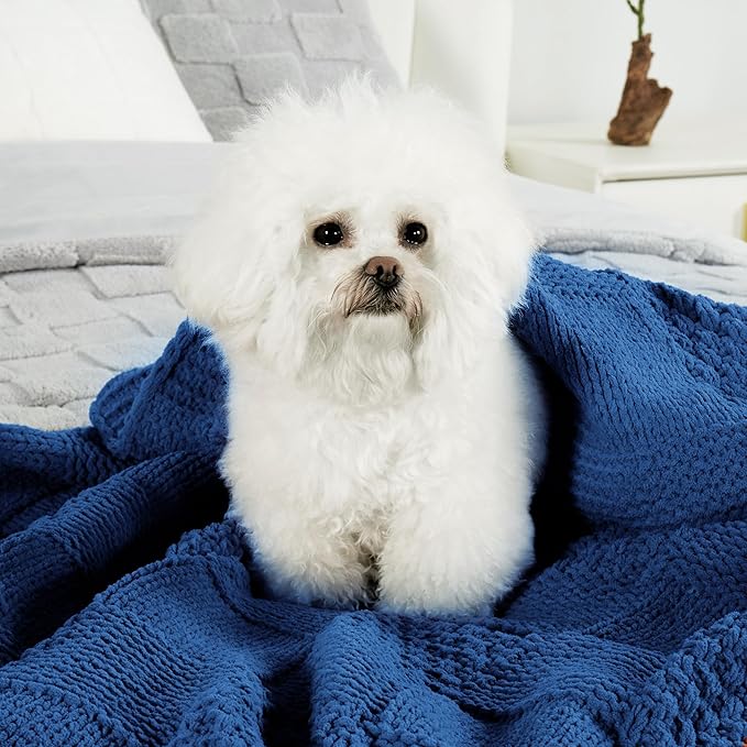Amélie Home Chenille Knit Throw Blanket for Couch, Checkered Texture Decorative Soft Blanket for Sofa, Bed & Living Room, 50"x60", Blue-Ruum Studio Home