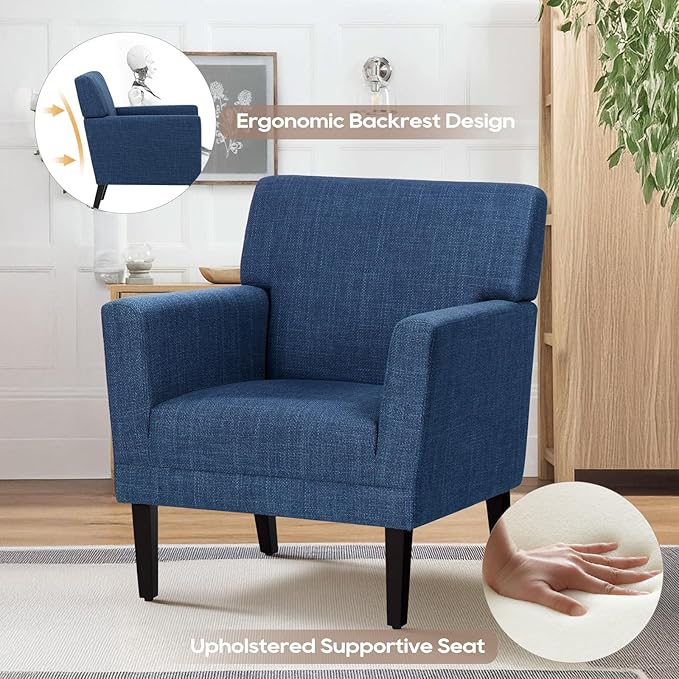 COLAMY Accent Chair Set of 2 for Living Room, Modern Upholstered Fabric Accent Armchair with Back, Soft Single Sofa Chair with Arms for Bedroom/Office/Reception Room, Blue-Ruum Studio Home