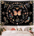 Fowocu Orange Butterfly Moon Flower Tapestry Boho Floral Plant Tapestries for Bedroom Aesthetic Tapastry's Wall Hanging Mandala Botanical Wall Tapestry for Living Room Dorm (Yellow, 80'' × 60'')-Ruum Studio Home