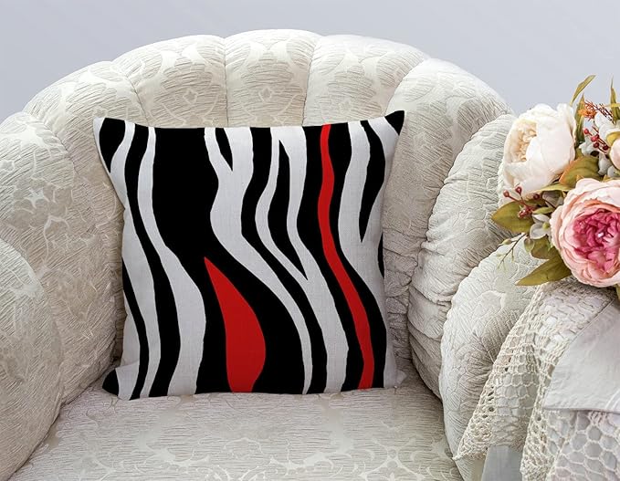 TSSOHU Throw Pillow Cover Geometric Black and White Red Abstract Line Decorative Pillow Case Home Decor Square 18x18 Inches Pillowcase-Ruum Studio Home