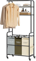 Laundry Sorter 3 Section,Laundry Hamper Cart with Hanging Rack & Removable Bags,Heavy Duty Laundry Basket Organizer with Wheels & 2 Tier Shelf,3 Colors-Ruum Studio Home