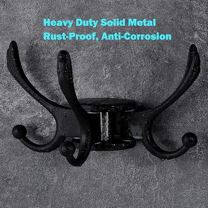 Heavy Duty Swivel Coat Hook Space Saving Towel Rope Hook Wall Mount Triple Swing Arms for RV Bathroom Kitchen Garage,Matt Black-Ruum Studio Home