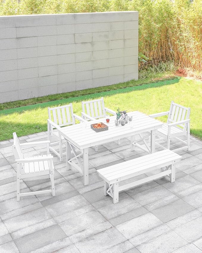 HDPE Outdoor Bench, 55" Patio Bench Outdoor Furniture, Poly Lumber Adirondack Benches, All Weather HDPE Patio Backless Benches for Park, Poolside, Garden, Porch, Pearl-Ruum Studio Home