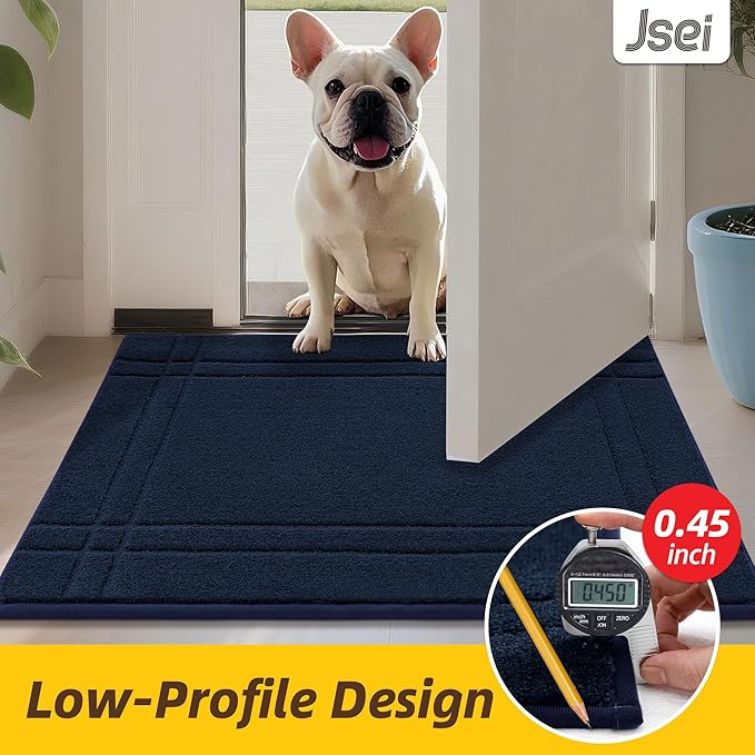 JSEI Entryway Rugs Doormat 32"x48", Non-Slip Dirt Trapper Door Mats Indoor, Washable Absorbent and Stain Resist Welcome Floor Mat for Front Door, Dog Door Mat, Muddy Wet Shoes & Paws, Navy Blue-Ruum Studio Home