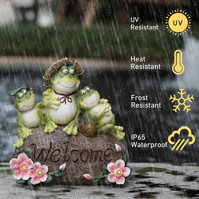 Funny Frog Statues For Garden - 7'' Mothe & Sons Solar Frog Garden Decor Frog Garden Statue For Yard Patio porch Lawn Birthday Christmas Thanksgiving Housewarming Frog Gifts For Women Mother.-Ruum Studio Home