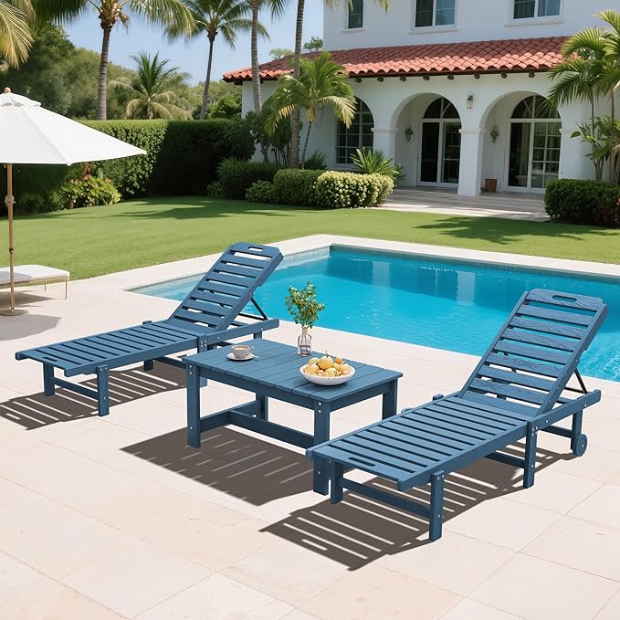 SERWALL Rectangle Outdoor Coffee Table, HDPE Patio Coffee Table, Navy-Ruum Studio Home