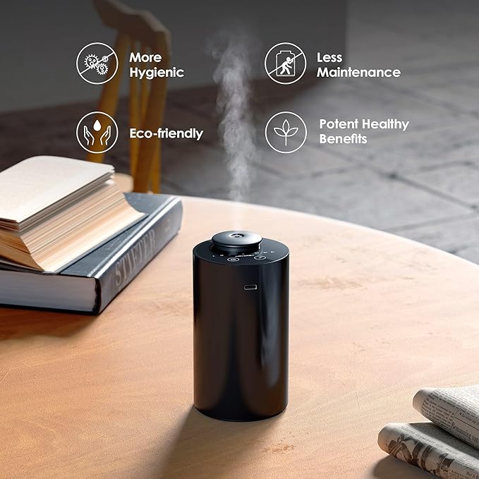 Waterless Diffuser for Essential Oil, Battery Operated Nebulizer, 0.7 Fl.Oz./ 20mL Capacity, Mini Scent Air Machine, 3 Countdown Timers & 3 Mist Levels for Home, Room, Car, Office, AN6 + Extra Nozzle-Ruum Studio Home