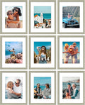 Vittanly 11x14 Picture Frames Set of 9, Shatter Resistant Plexiglass, Display 8x10 Pictures with Mat or 11x14 without Mat, Photo Frames for Wall or Tabletop, Engineered Wood, Driftwood-Ruum Studio Home