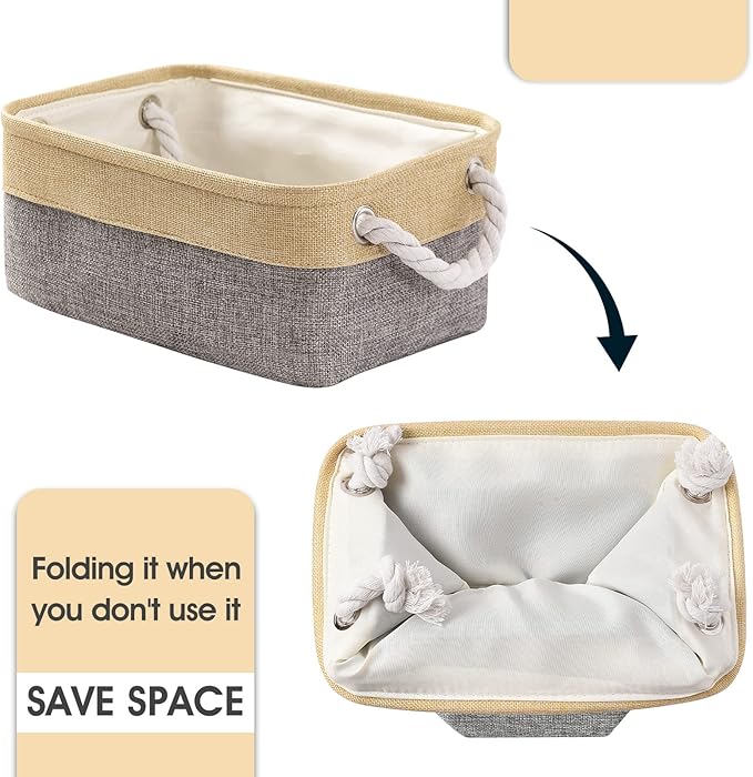 TcaFmac Organization and Storage Bins for Shelves - Small 6 Pack 12x8x5.2 inch Collapsible Storage Basket for Organizing, Fabric Storage Cubes for Gifts Empty for Toy Books (Gold & Grey)-Ruum Studio Home