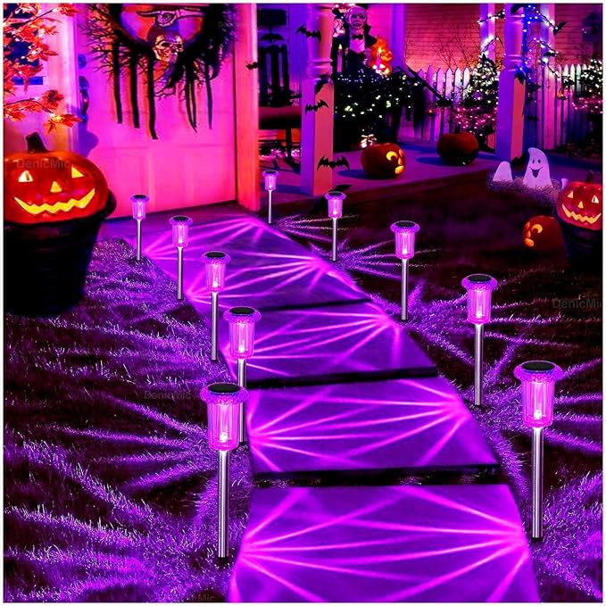 DenicMic Halloween Solar Lights Outdoor 15 Pack Purple LED Waterproof Yard Garden Patio Backyard Pathway Walkway Landscape Lawn Outside Halloween Decorations Outdoor-Ruum Studio Home