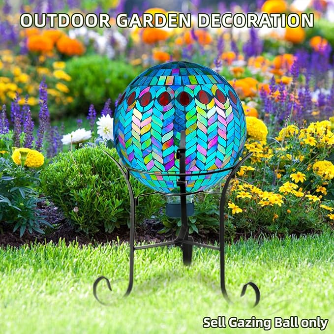 VOREEN Mosaic Glass Gazing Ball Outdoor Gazing Globe, Reflective Ball Yard Decoration for Homes, Patio, Lawn and Gardens, Gift for Mom Wife Friend, 10-Inch, Blue-Ruum Studio Home