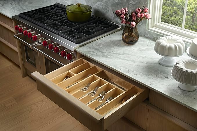 Rev-A-Shelf Trim-to-Fit Silverware Drawer Organizer For Kitchen Utensils, Cutlery Cabinet Storage Divider Insert, 33" x 22", Maple Wood, 4WUTCT-36-1-Ruum Studio Home