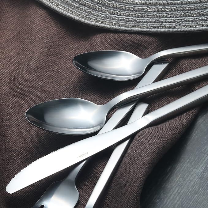 Alata Cube 20-Piece Forged Silverware Set Stainless Steel Flatware Set,Service for 4,Matte Satin Polished Cutlery Set,Dishwasher Safe-Ruum Studio Home
