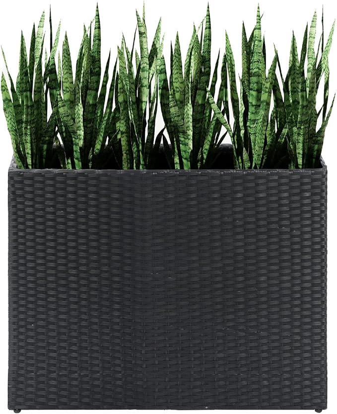 LEWIS&WAYNE Tall Planters for Outdoor Plants Handmade Wicker Large Rectangular Block Planter Box with Removable Liners Modern Planter for Indoor Outdoor Patio Deck - Black-Ruum Studio Home