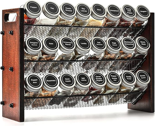 Spice Rack, Spice Rack Organizer without Seasoning Jars, Wooden Rustic 3 Tier Kitchen Spice Organizer Shelf for Cabinet, Countertop or Wall Mount-Ruum Studio Home