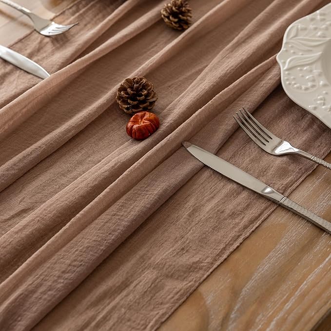 6pcs Nude Gauze Rustic Cheesecloth Table Runner 120 Inch 10 FT for Wedding Baby Shower Bridal Shower Birthday Engagement Garden Outdoor Party Long Sheer Boho Decorations-Ruum Studio Home