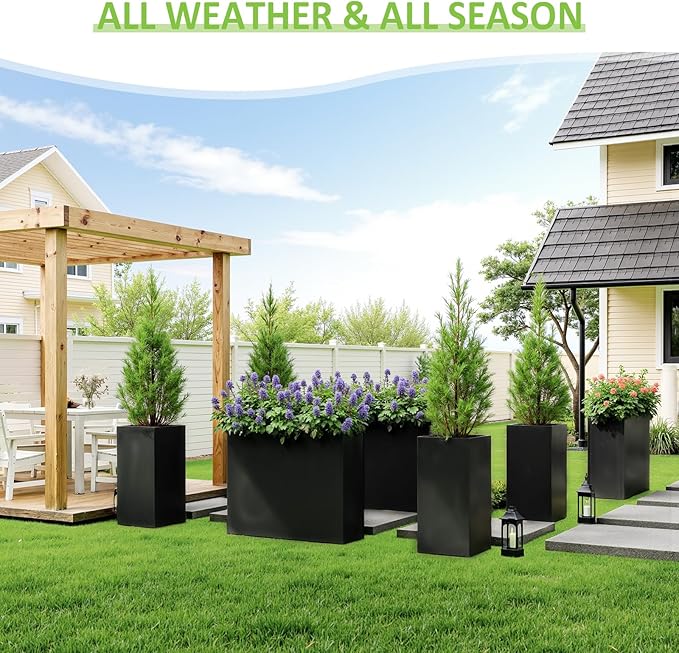 Planter Box Outdoor 38"W x 10.2"D x 30"H- Tall Rectangular Planters for Outdoor Patio/Porch, All-Weather with Anti-dumping Kit, Durable Galvanized Steel, Modern Design for Plants, Flower,Garden-Ruum Studio Home