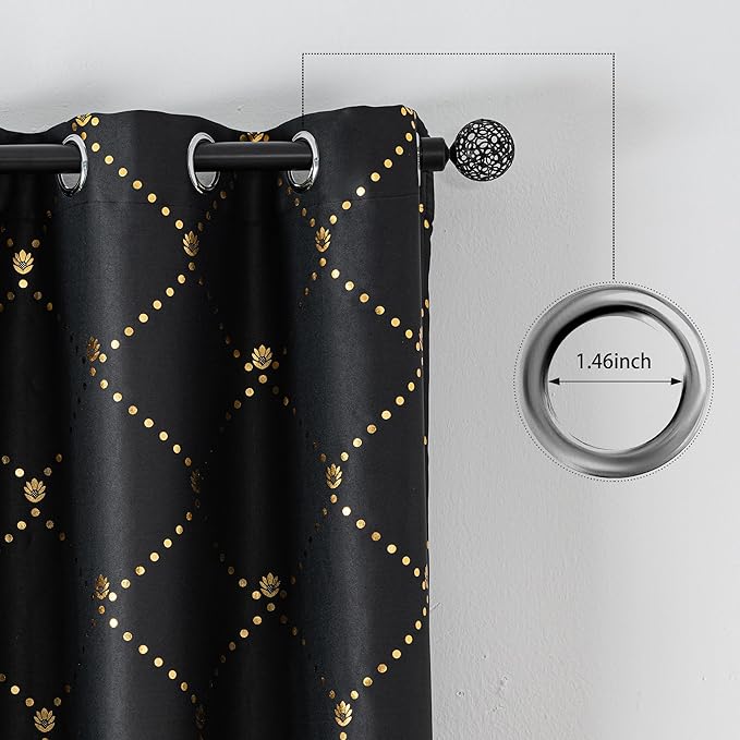 Grommets Blackout Long Window Curtains Black Gold-52W*84L 2PCS Drapes for Bedroom-Ruum Studio Home