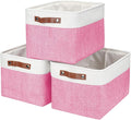 Storage Bins Large Fabric Storage Baskets for Shelves 3 Pack, Decorative Linen Closet Baskets with Handles for Organizing, Shelf, Clothes, Home, Office, 15x11x9.5Inches (Pink&White)-Ruum Studio Home