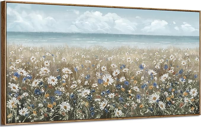 amatop Oversized Wall Art for Living Room Extra Large Farmhouse Boho Framed Beach Coastal Vintage Ocean Floral Canvas Print Daisy Flowers Sea Wall Picture Neutral Nautical Artwork Bedroom Office Decor-Ruum Studio Home