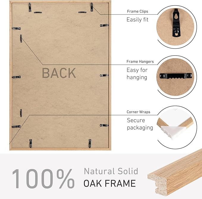 20x30 Poster Frame Set of 2 Natural Solid Oak Photo Frames with 16x24 Removable Mat Wall Hanging Large Handcrafted Frame with HD Plexiglass Wall and Tabletop Display Large Picture Frame-Ruum Studio Home