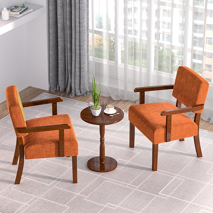 Accent Chair Set of 2 with Table, Living Room Chairs with Soft Seat and Armrests for Living Room Bedroom Reading Room Waiting Room (Orange), Linen, AC01-Ruum Studio Home