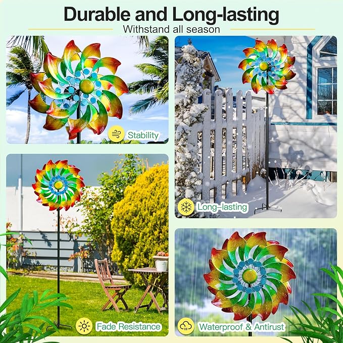 Wind Spinner - Metal Large Wind Spinners Outdoor - Windmill for Yard and Garden, Gift for Family, Friends, Garden Lovers(74'' x 22'')-Ruum Studio Home